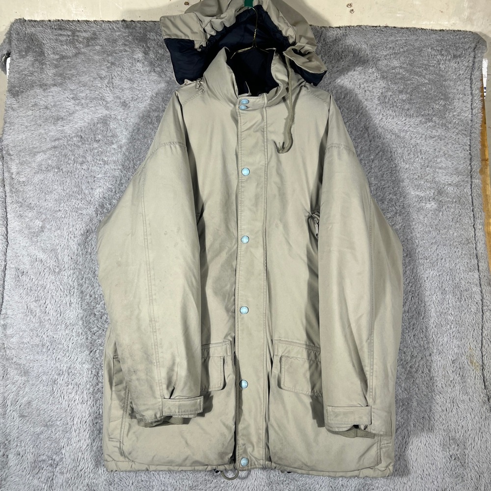 Eddie Bauer Gore-Tex Parka Mens Large Tall Tan Goose Down Hooded Winter Jacket